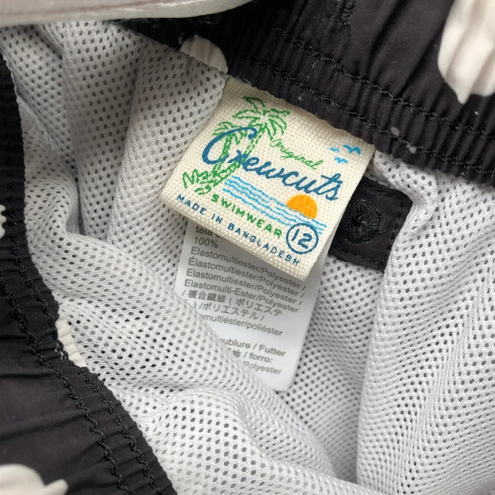 Crewcuts Boys Size 12 Swim Trunks Polka Dot‎ Black White Mesh Lined Vacation